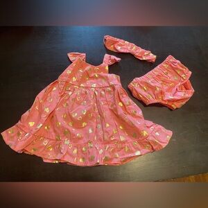 Coral and Gold Heart Baby Dress Set